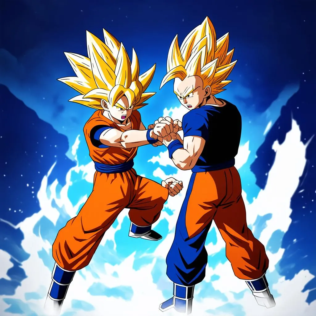 Goku siêu xayda và Vegeta siêu xayda đang đối đầu