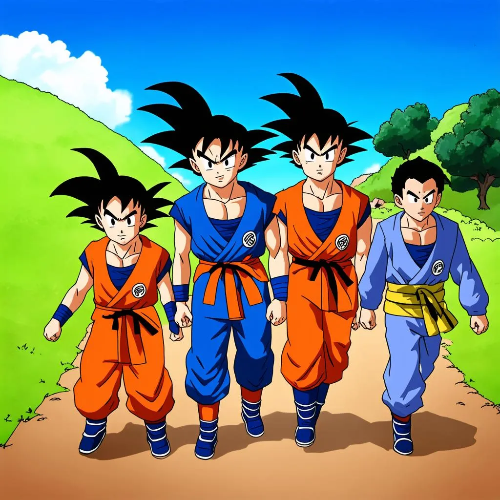 Goku và bạn bè trên đường đi tìm ngọc rồng