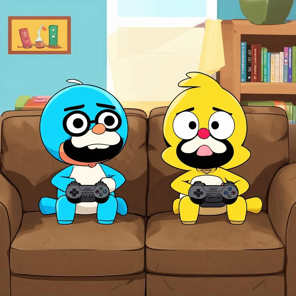 Gumball và Darwin đang chơi game