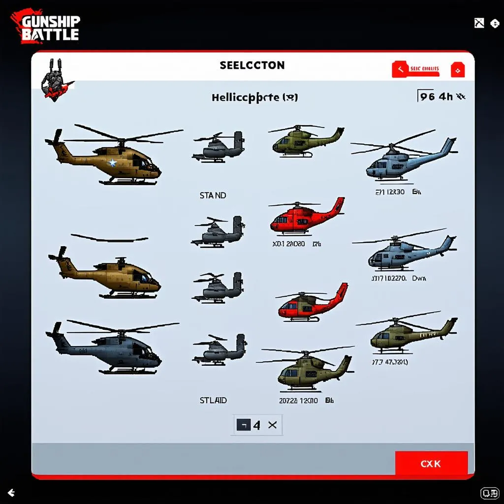 Gunship Battle helicopter selection screen