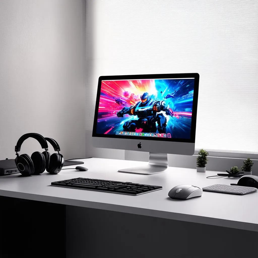 iMac gaming setup with accessories