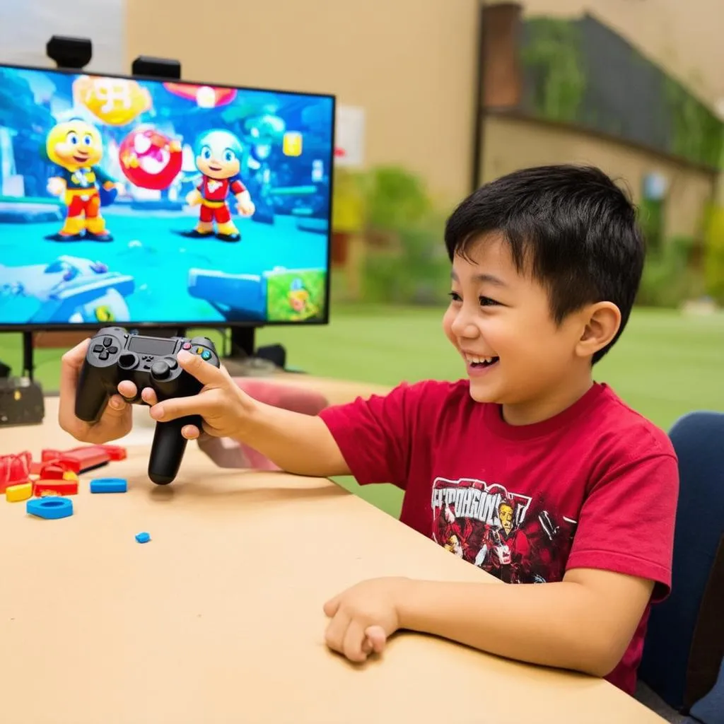 kid playing shooting game