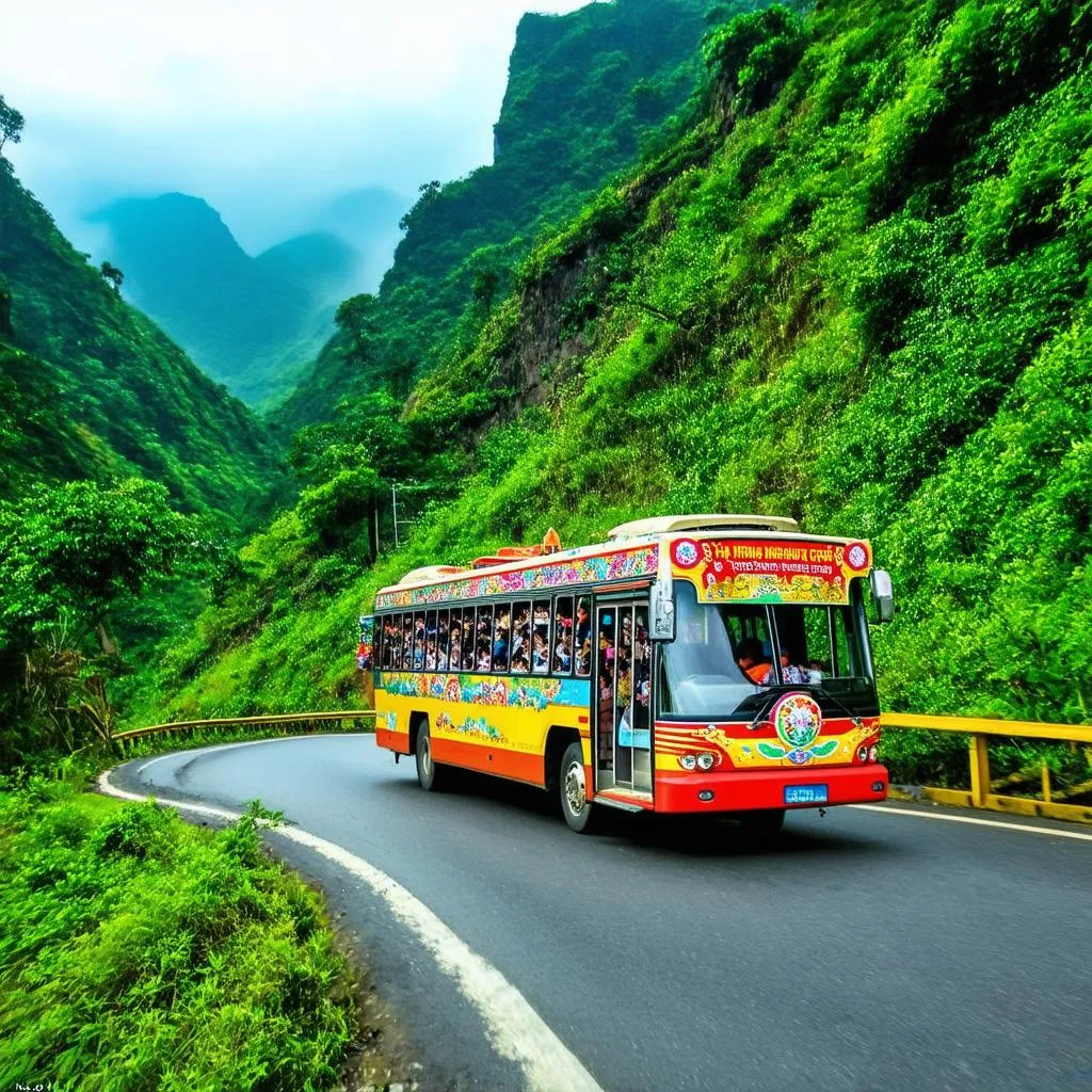 Driving a bus on a mountain pass