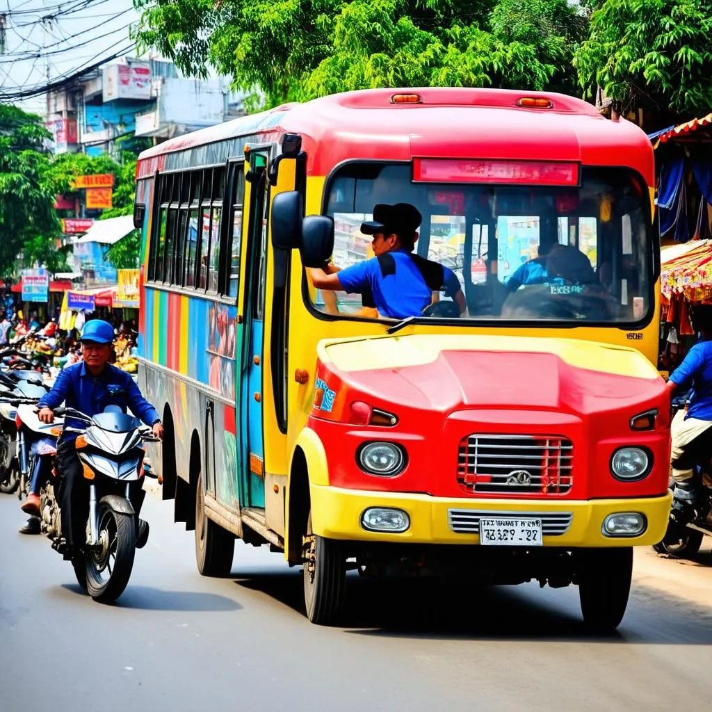 Lái xe buýt trên đường phố Việt Nam