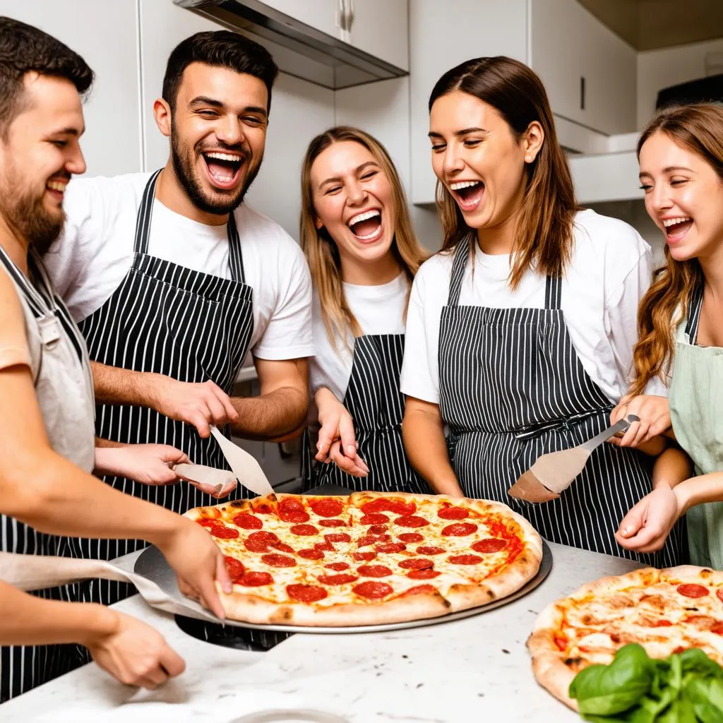 Làm pizza với bạn bè