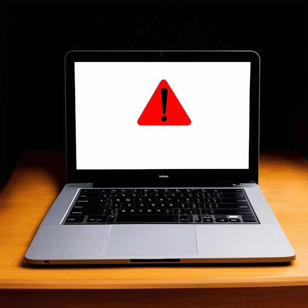 Laptop có chữ &quot;warning&quot; hiển thị trên màn hình