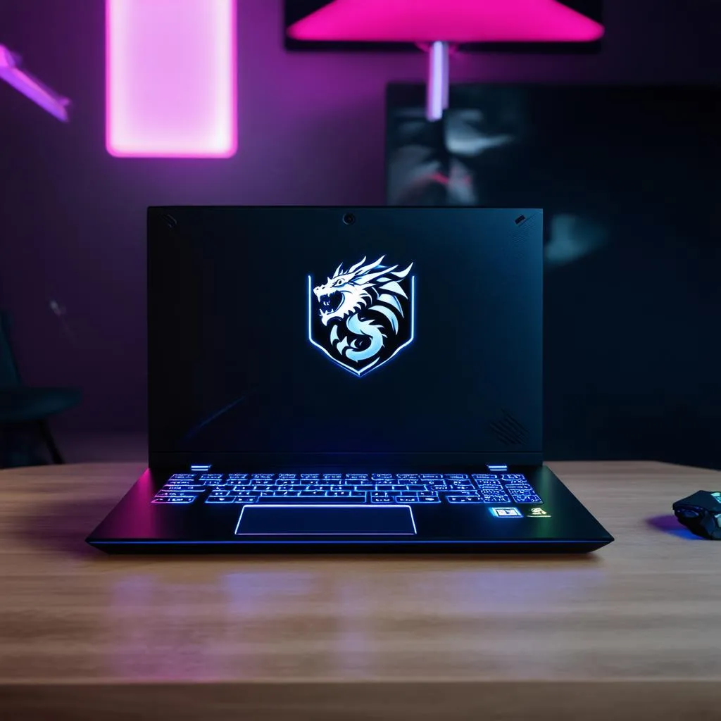 Laptop gaming với đèn RGB và biểu tượng rồng