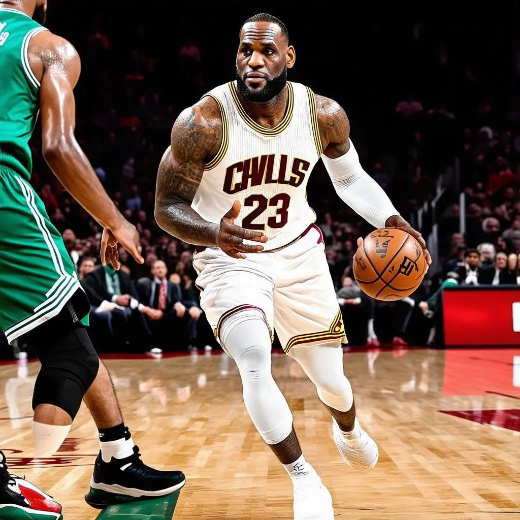 LeBron James trong màu áo Cavaliers đối đầu với Boston Celtics