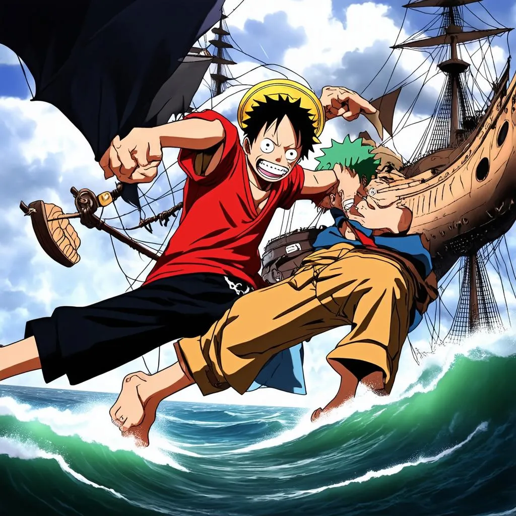 Luffy và Zoro chiến đấu