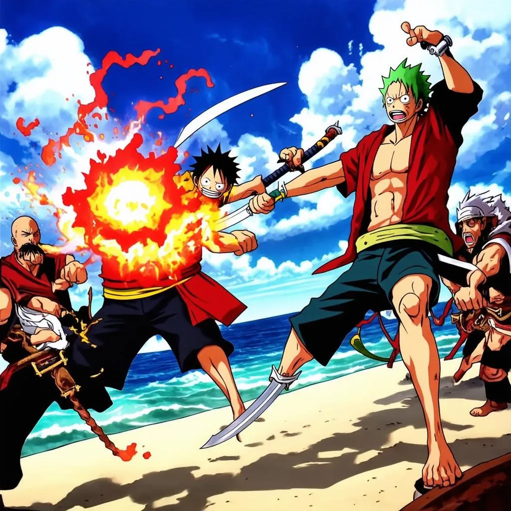 Luffy và Zoro chiến đấu