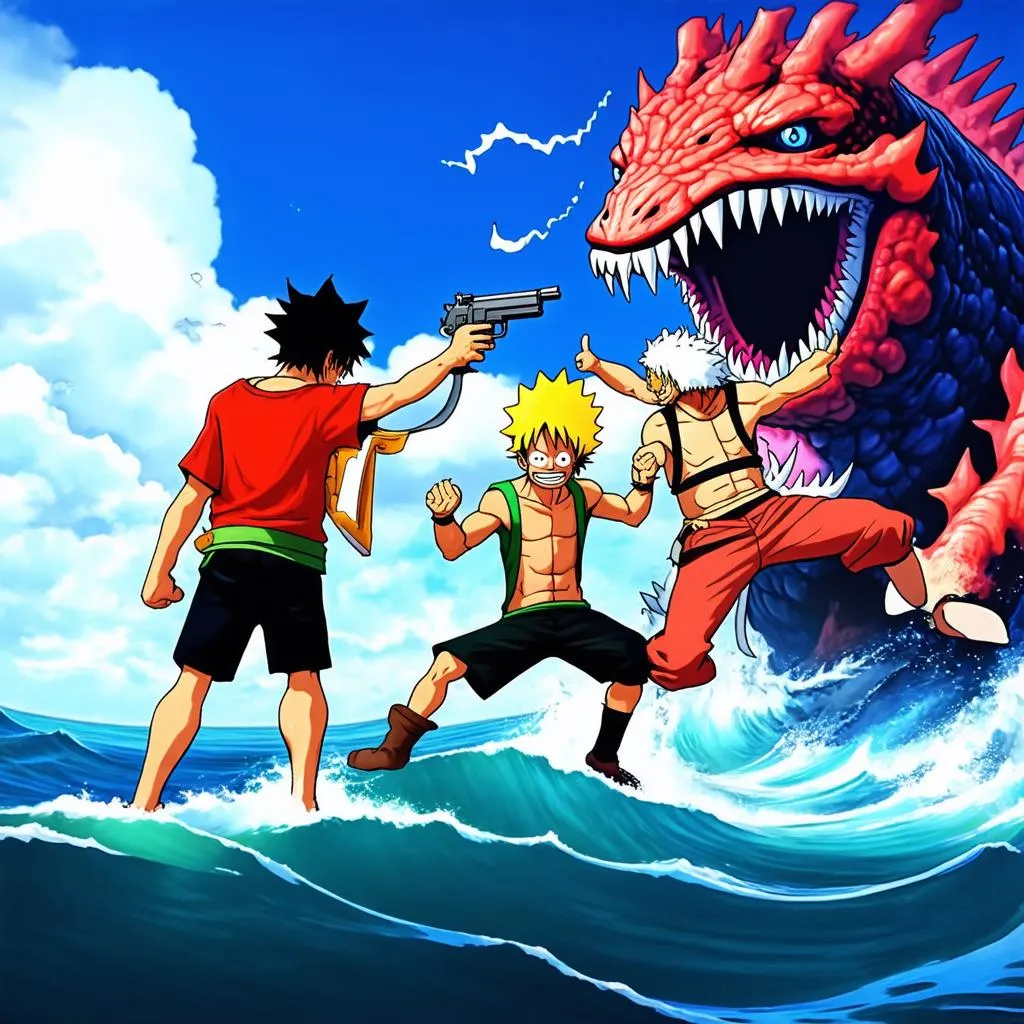 Luffy, Zoro, and Sanji Fighting