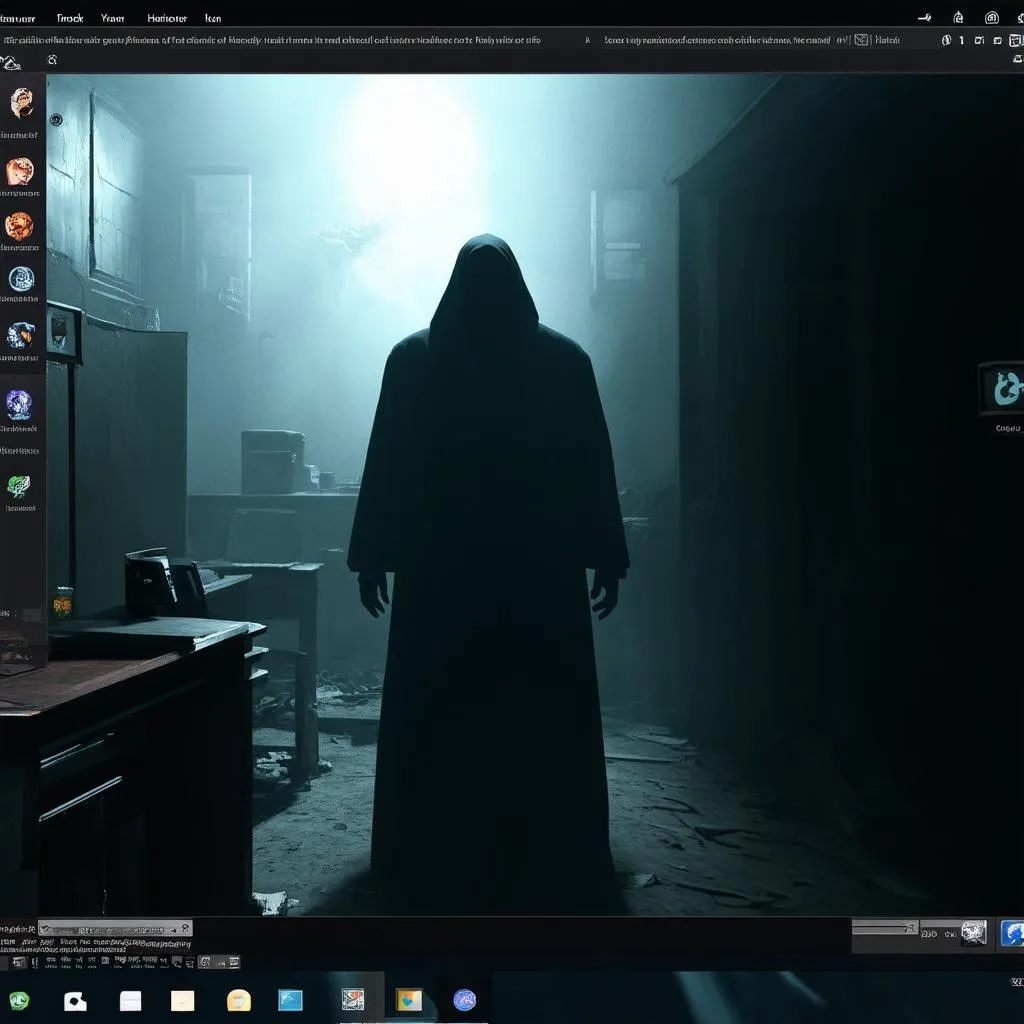 màn hình máy tính hiển thị hình ảnh game kinh dị