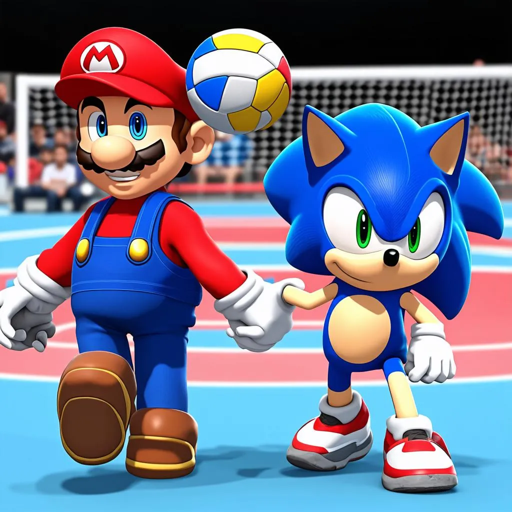 mario và sonic chơi bóng chuyền