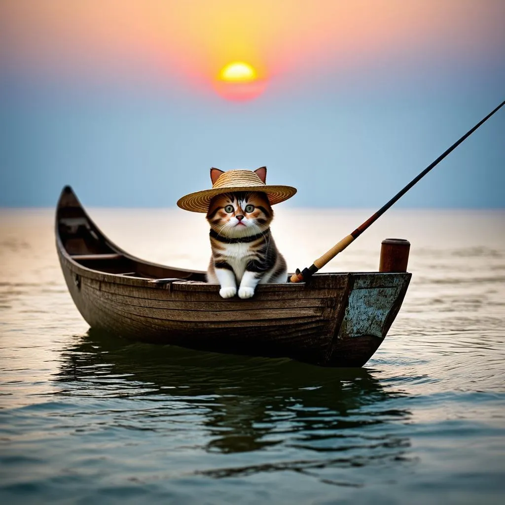 Cat Fishing on the Sea