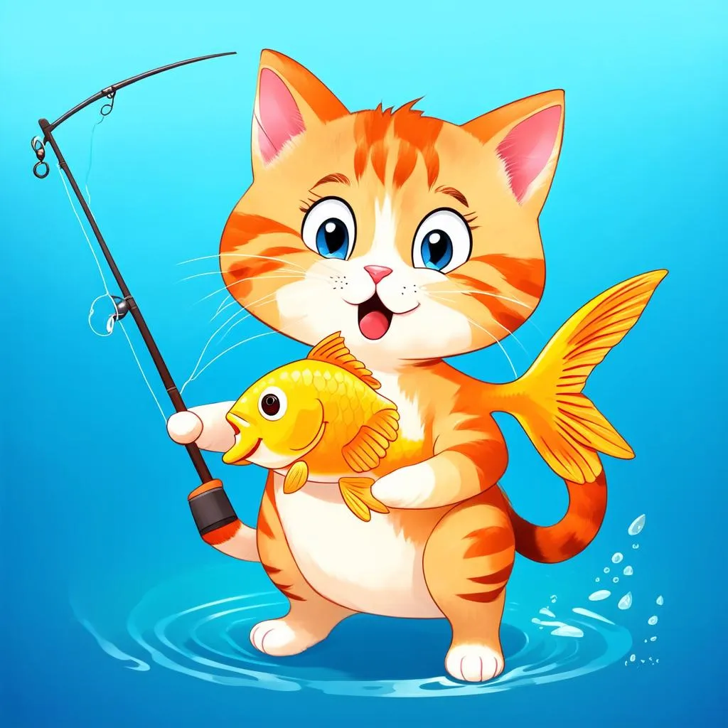 Cat Catching Goldfish