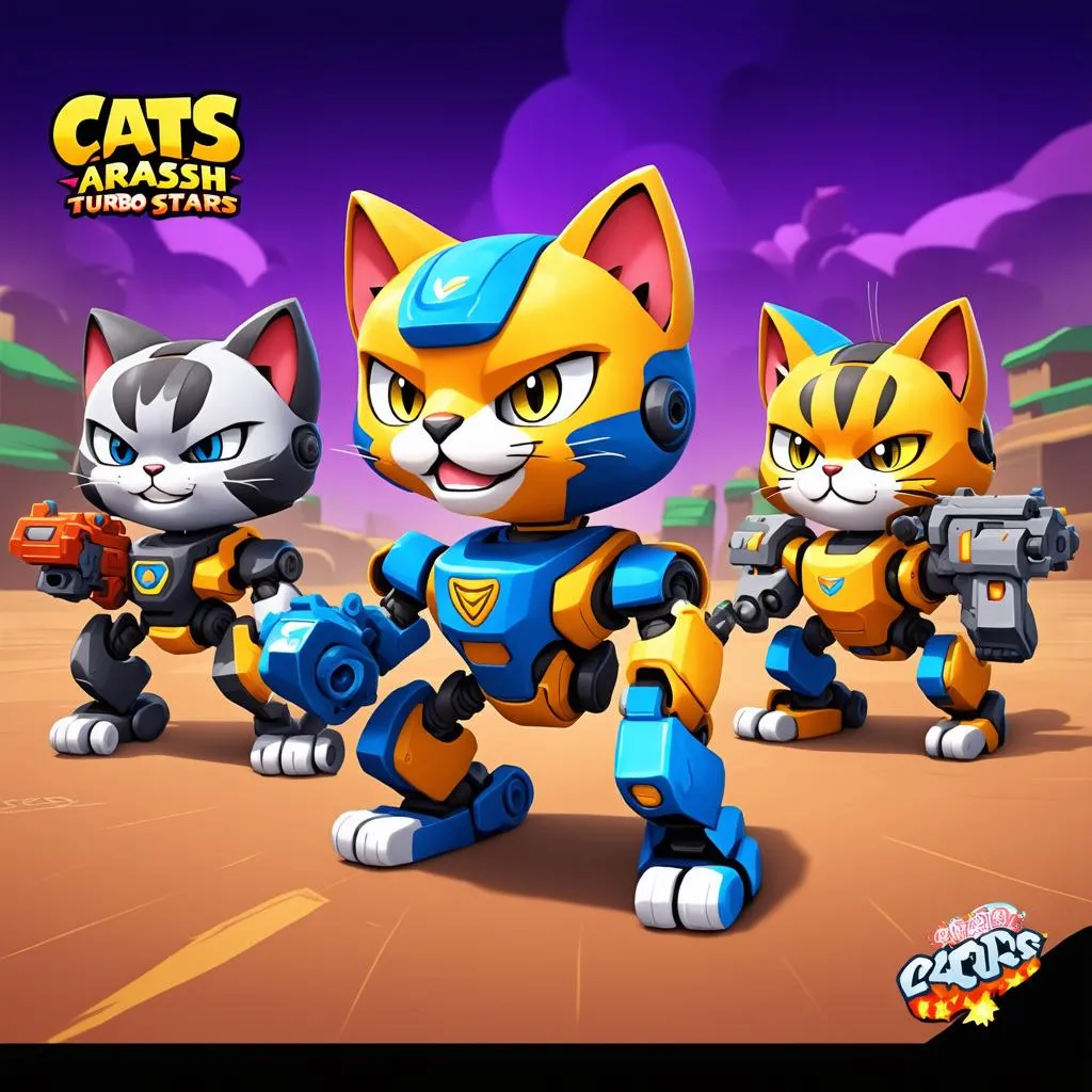 Hình ảnh các con mèo robot trong game Cats Crash Arena Turbo Stars