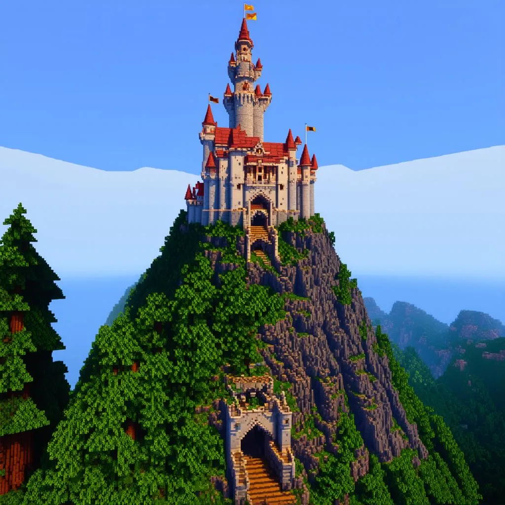 Minecraft castle on the mountain