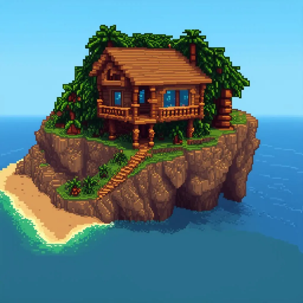 Minecraft wooden house by the sea