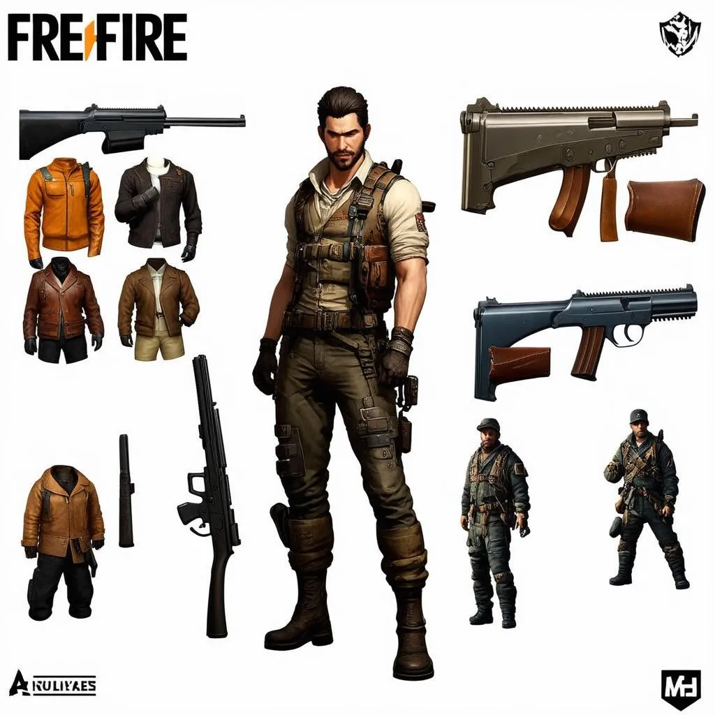 Tài khoản game Free Fire với nhiều trang phục và súng