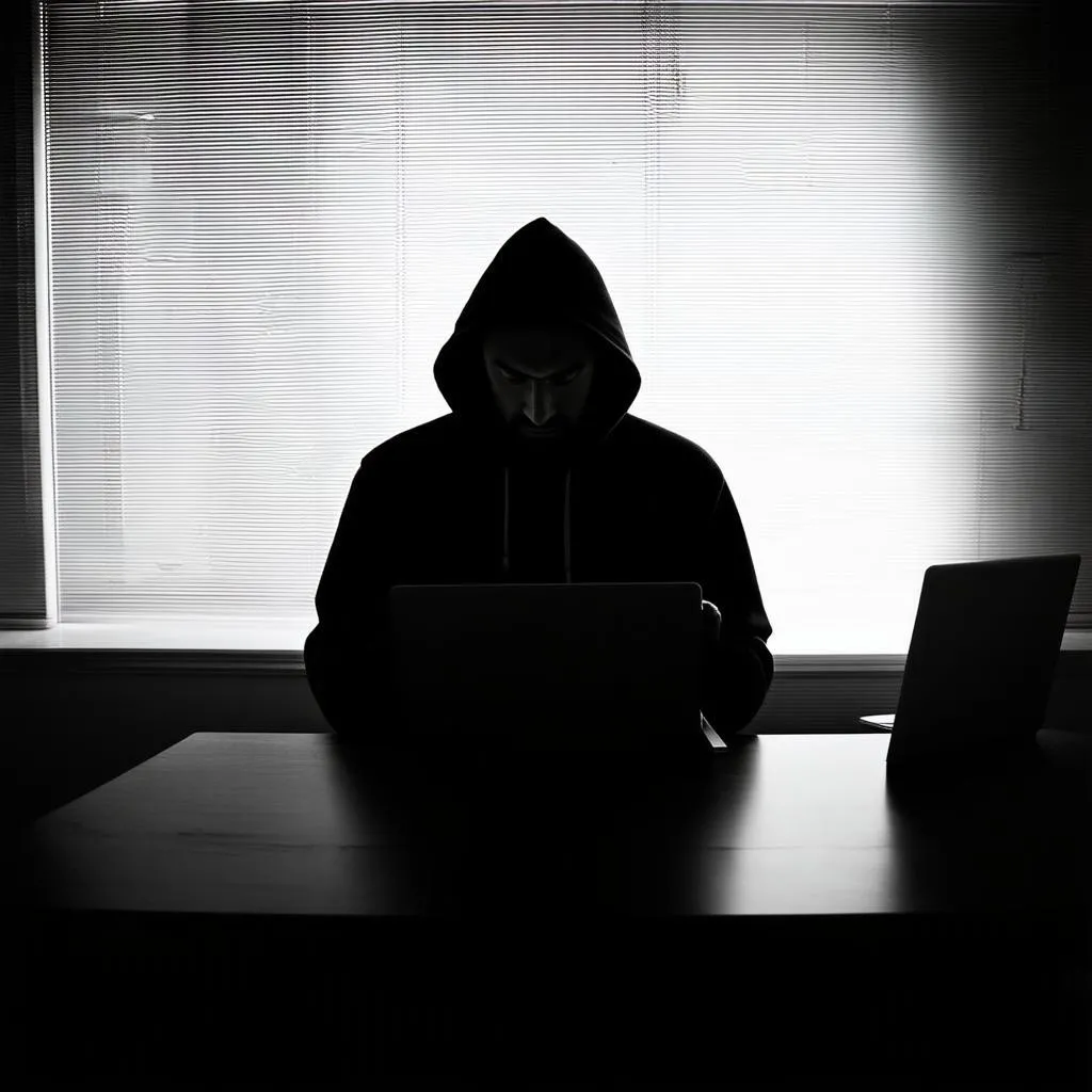 Mysterious Man In Shadow With Laptop