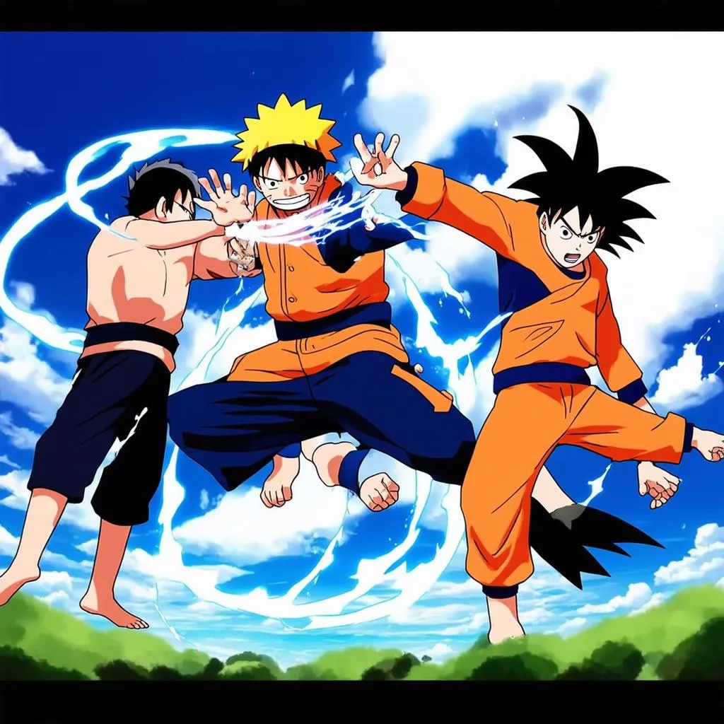 Naruto Songoku Luffy Fighting