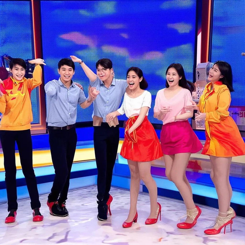 Người chơi vui vẻ trong game show