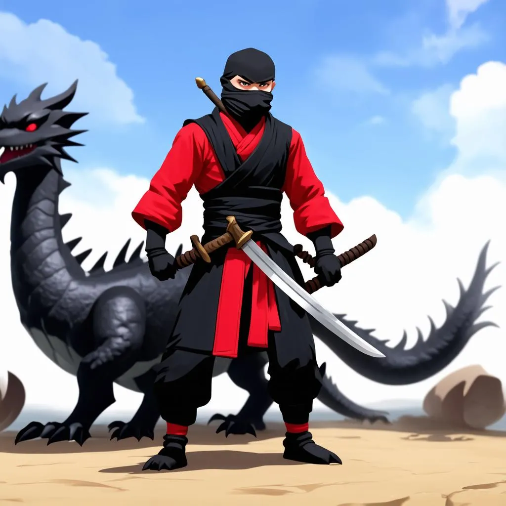 Nhân Vật Ninja Với Rồng Đen