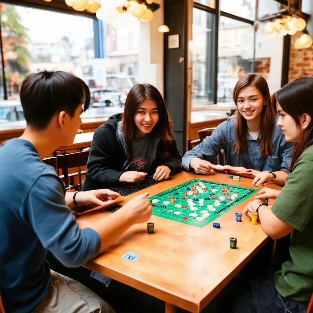 Nhóm bạn trẻ đang chơi board game