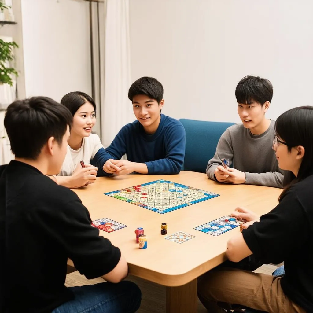 Nhóm bạn trẻ đang chơi board game