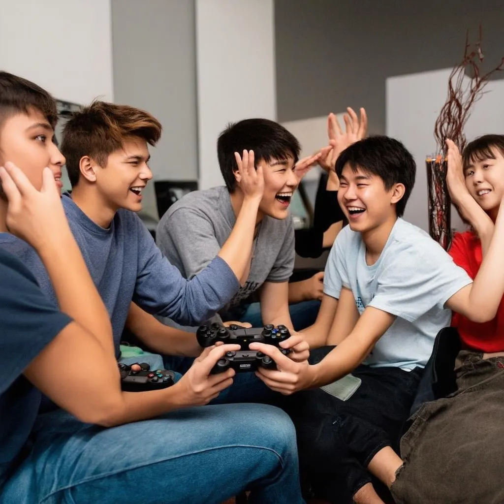 Nhóm bạn trẻ đang chơi game cùng nhau