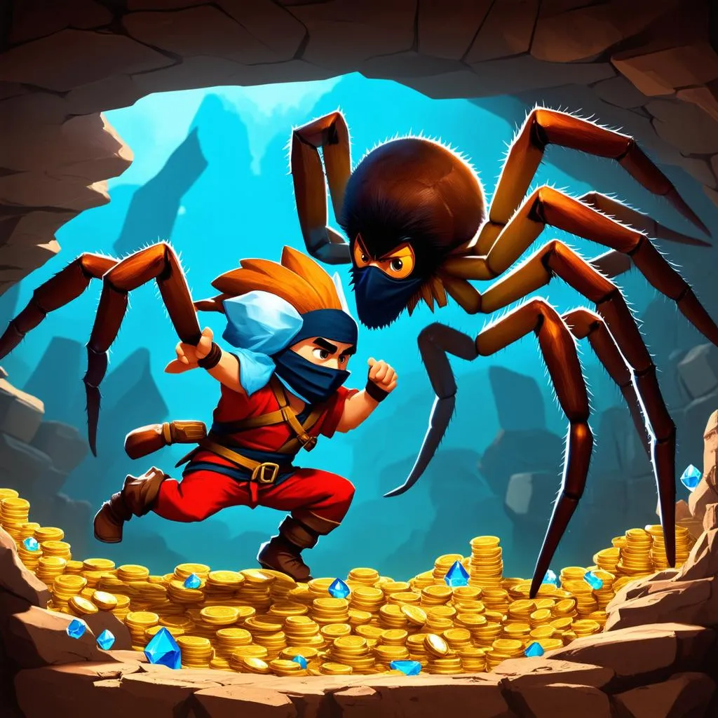 Ninja Miner chiến đấu với quái vật