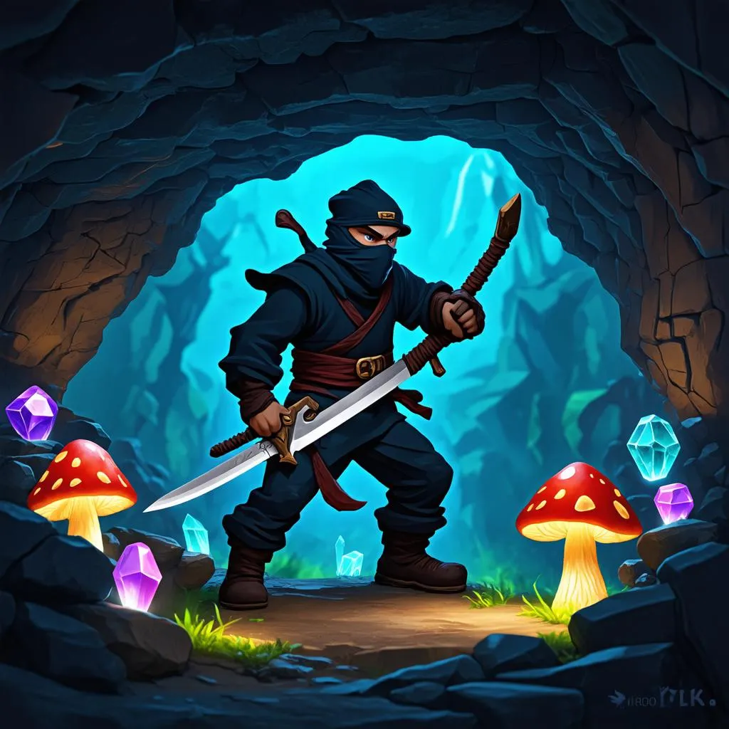 Ninja Miner trong hang động tối tăm