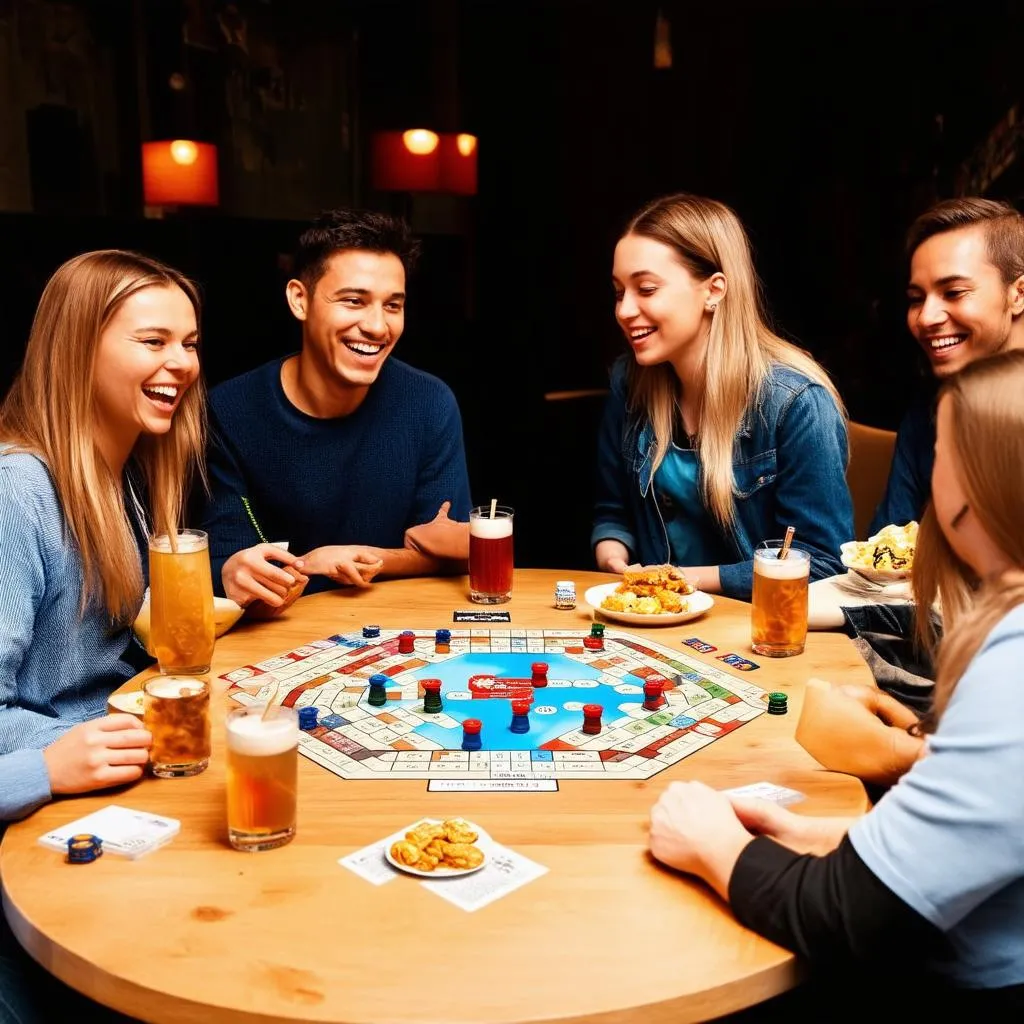 A group of people enjoy playing a board game together