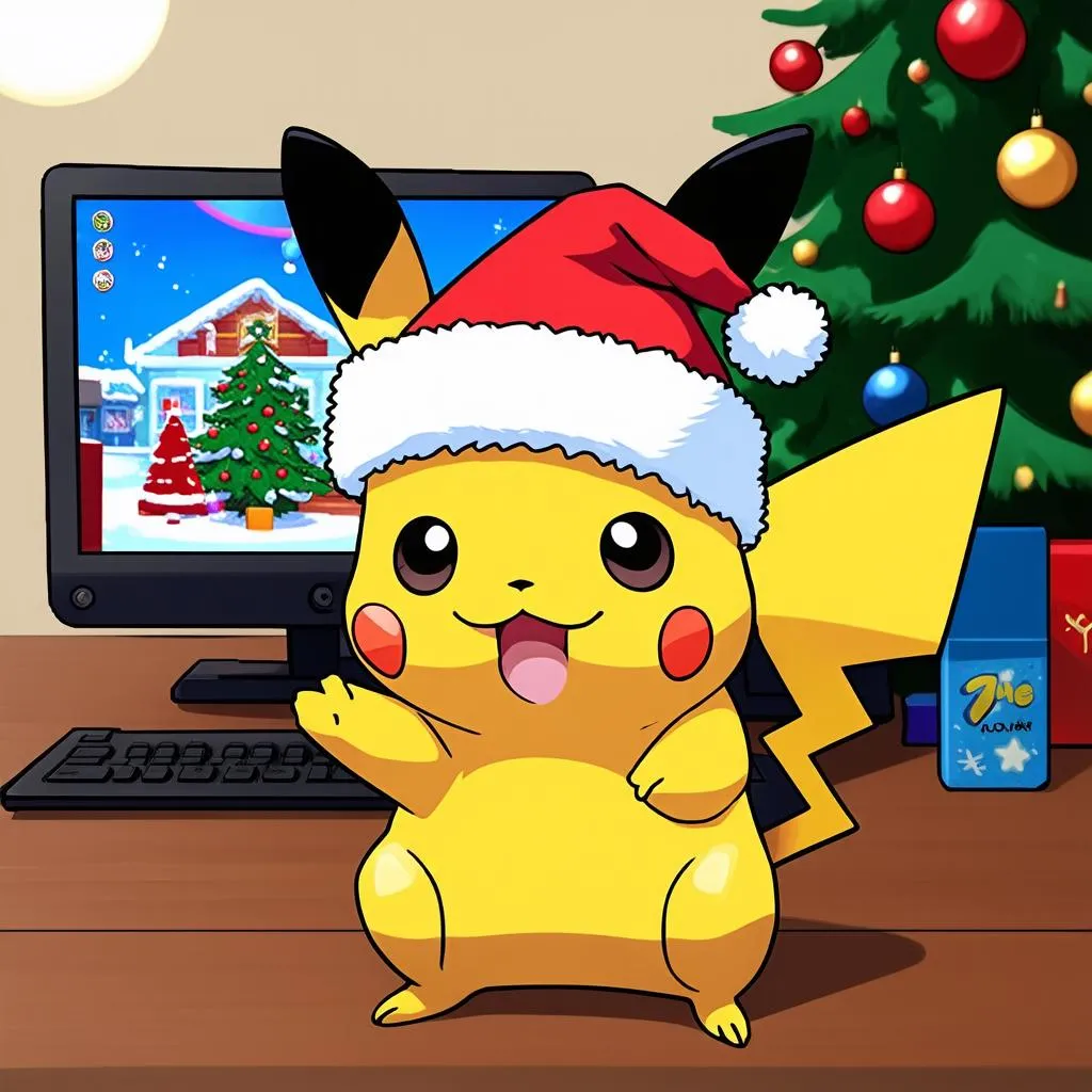 Pikachu chơi game Giáng Sinh