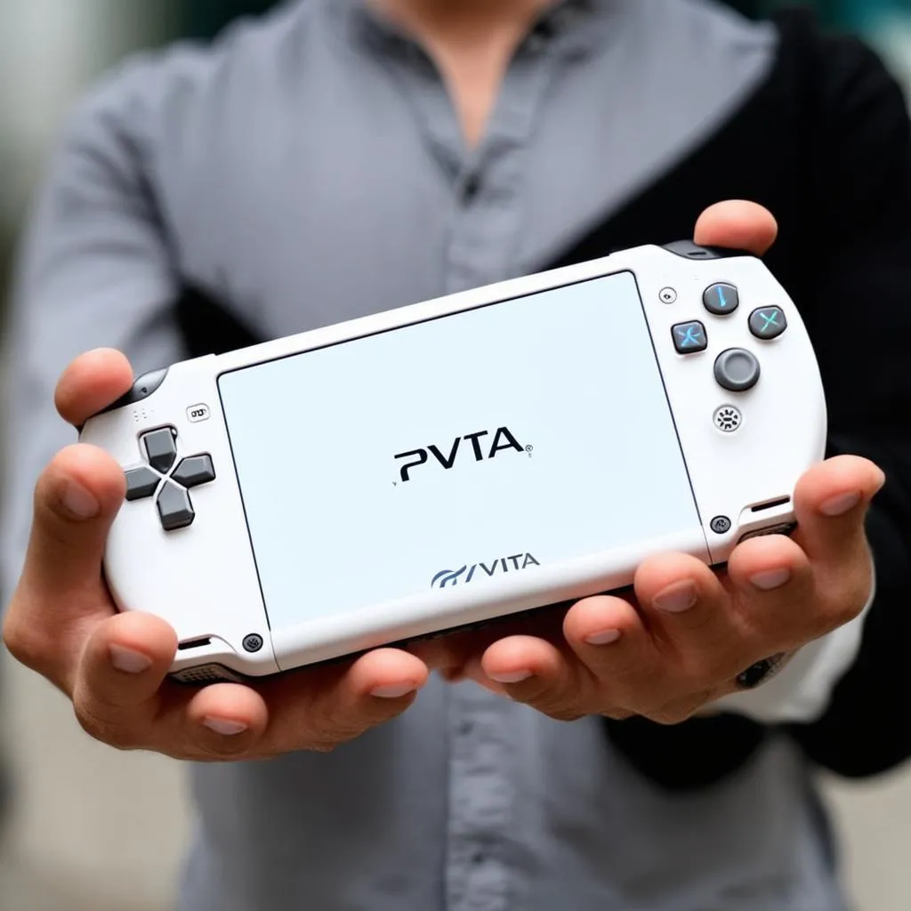 Cầm máy chơi game PS Vita trên tay