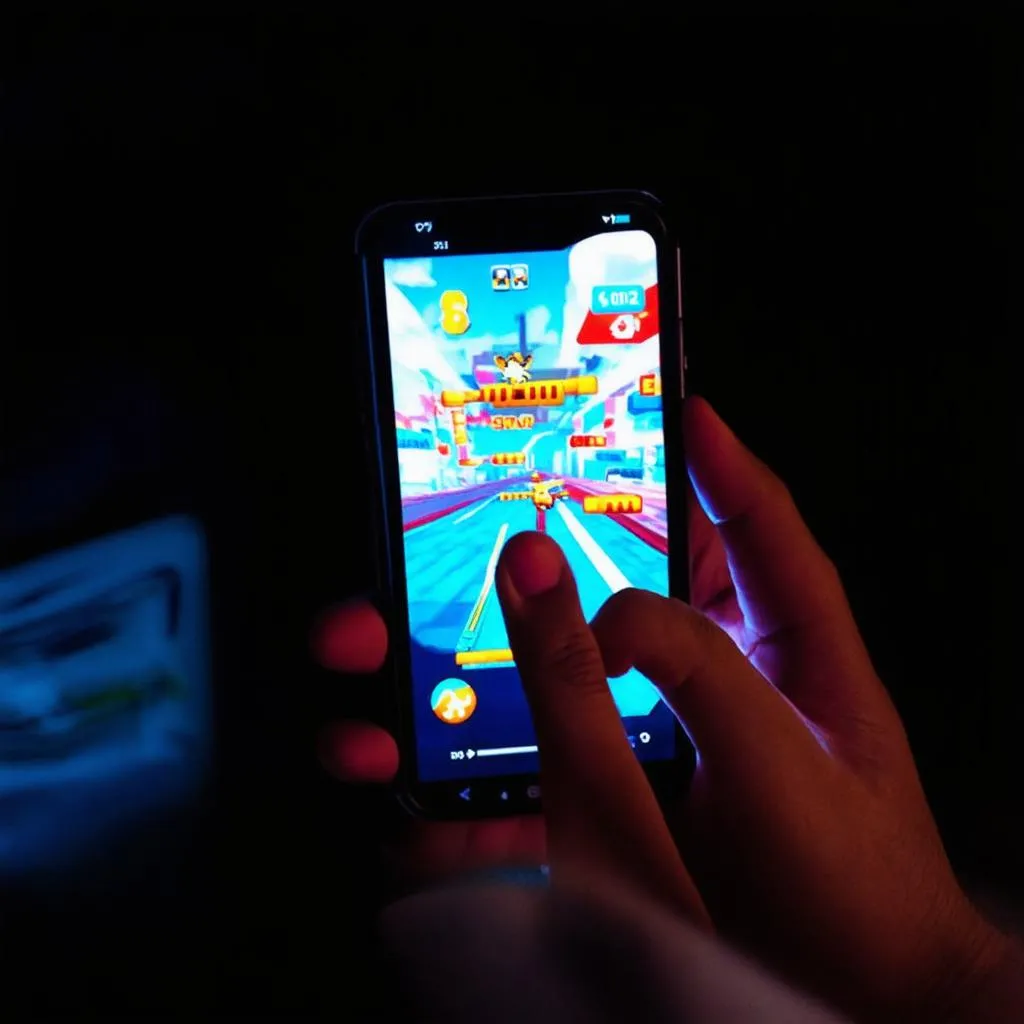 A person playing a game on their smartphone.