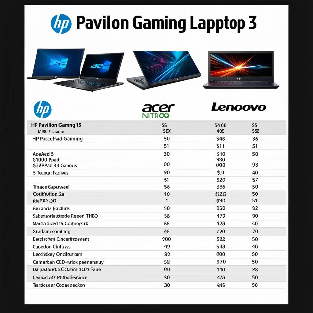 Comparison of three gaming laptops: HP Pavilion Gaming 15, Acer Nitro 5, Lenovo IdeaPad Gaming 3