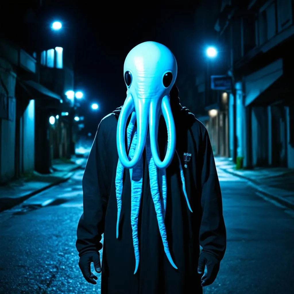 Squid Game mask on a street