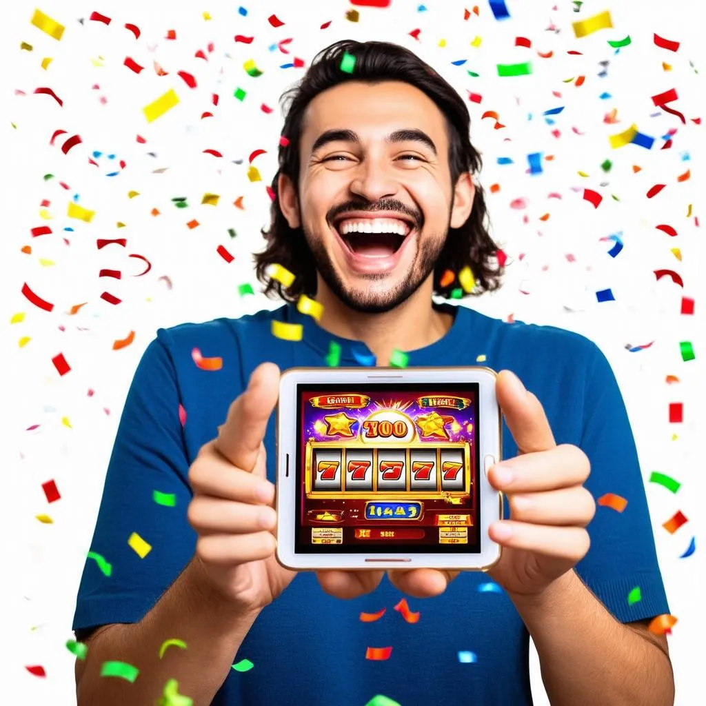 Người chơi vui mừng khi trúng giải Jackpot trên điện thoại