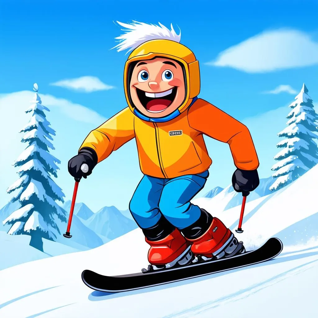 Hình ảnh nhân vật chính trong game Ski Safari đang trượt tuyết