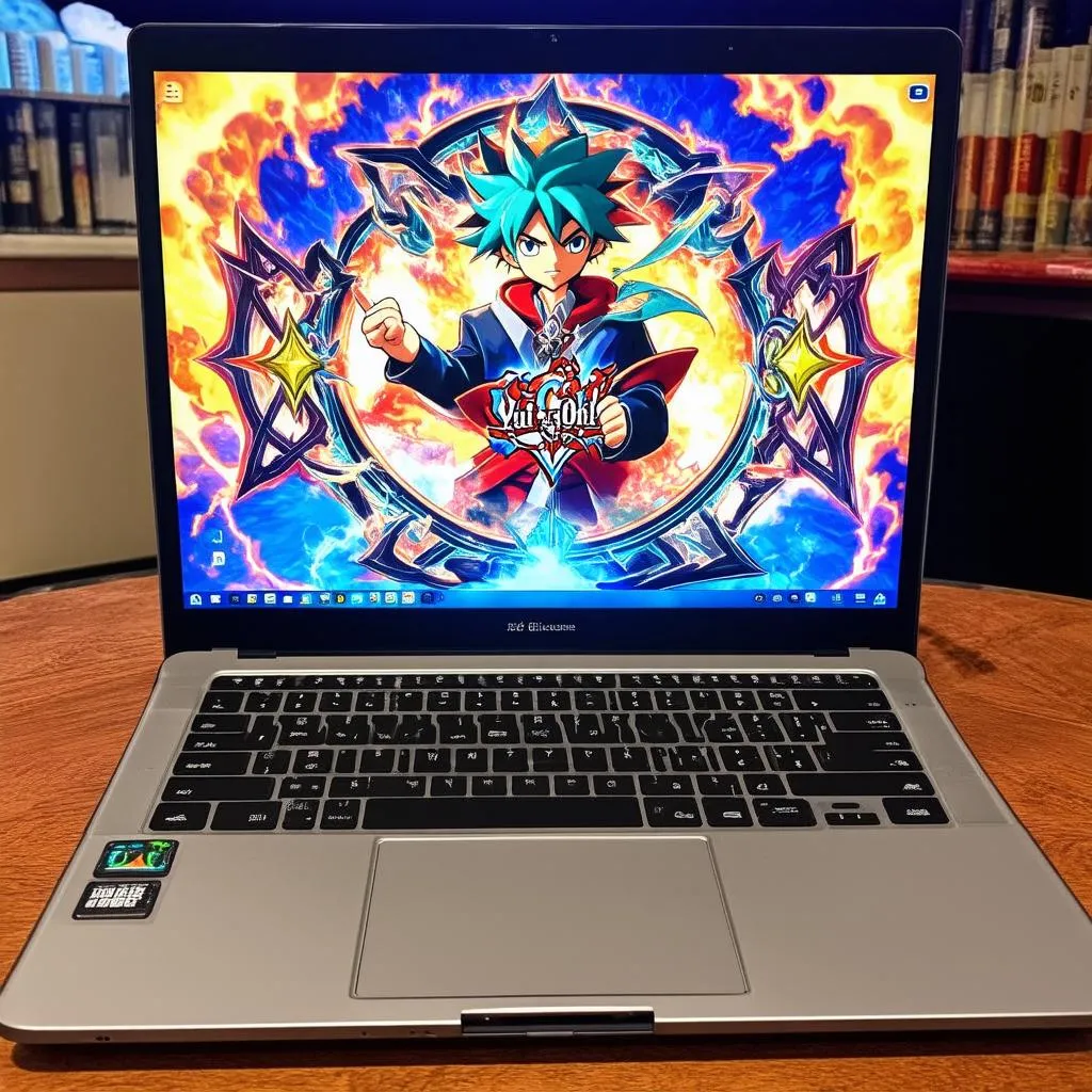 Laptop đang chơi game Yu-Gi-Oh