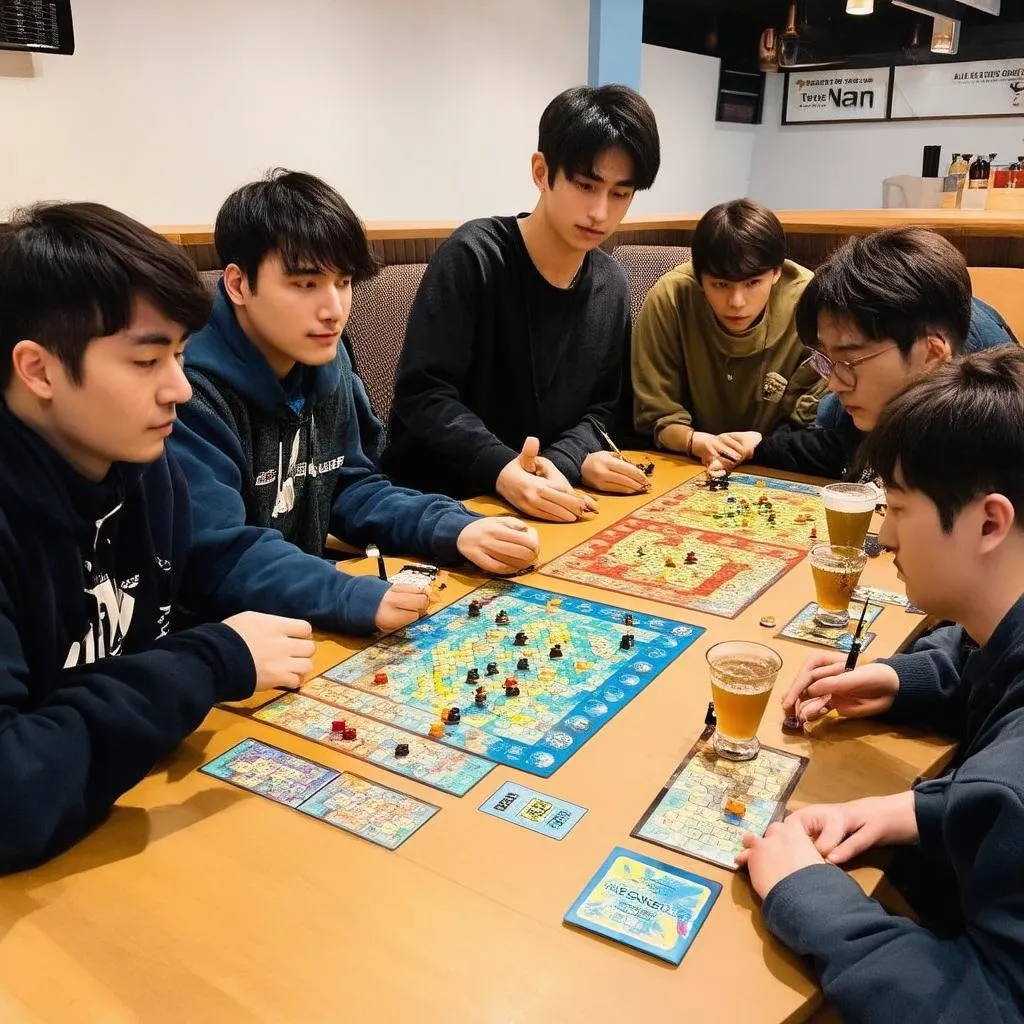 Nhóm bạn trẻ đang chơi board game tại The Nest Board Game Cafe