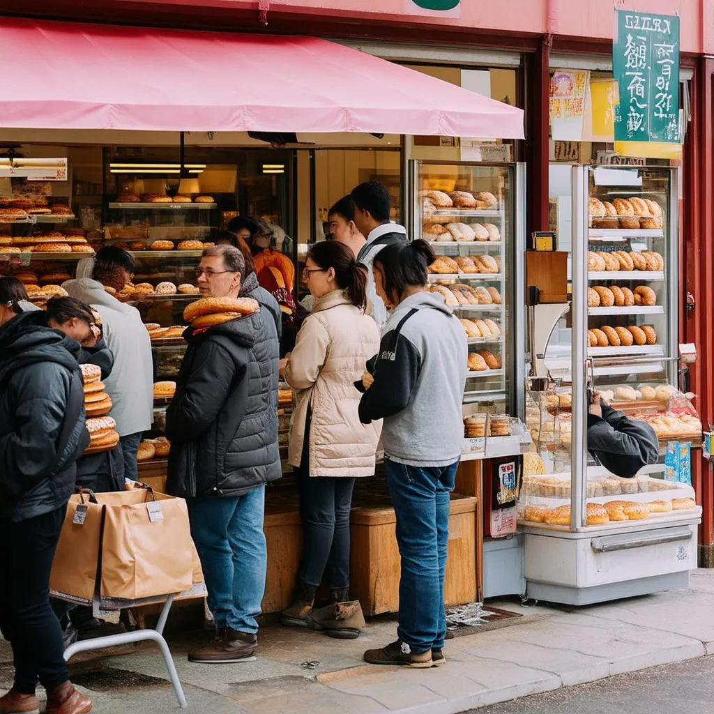 Tiệm bánh donut đông khách