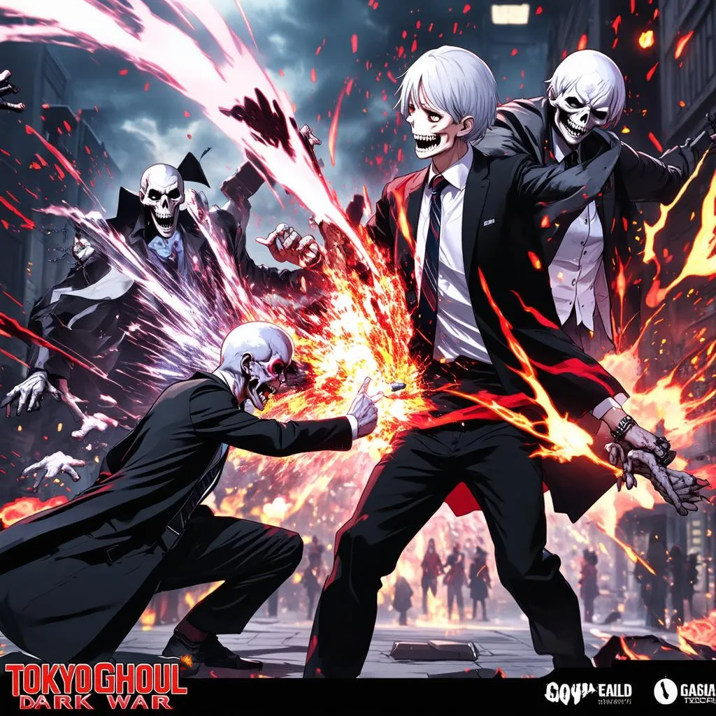 Cảnh chiến đấu trong game Tokyo Ghoul Dark War với hiệu ứng đẹp mắt