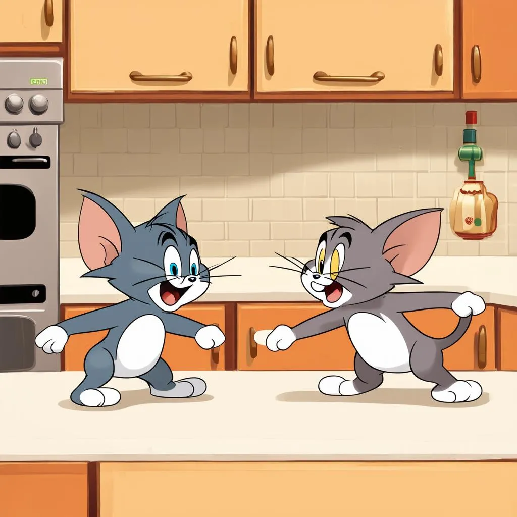 Tom và Jerry đuổi nhau trong nhà bếp