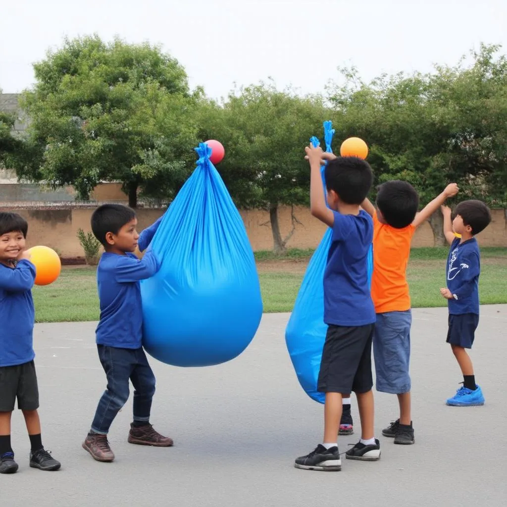 Trẻ em chơi trò chơi Bag Jumping Game