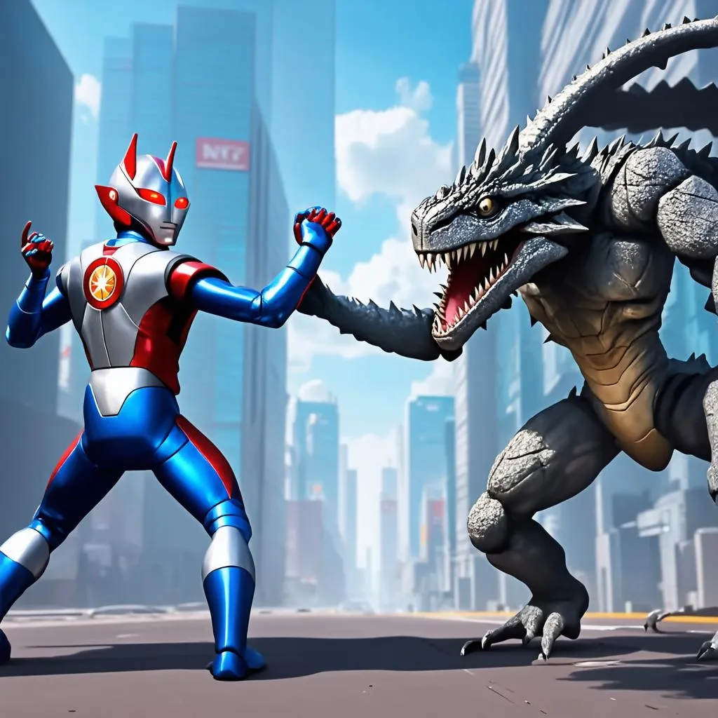 Ultraman Tiga đối đầu quái vật