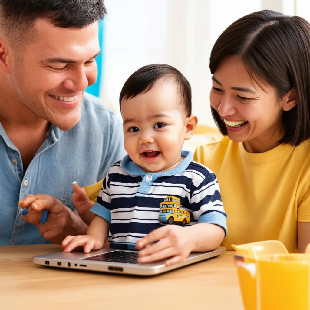 Parents playing with child on Baby Bus Games Online