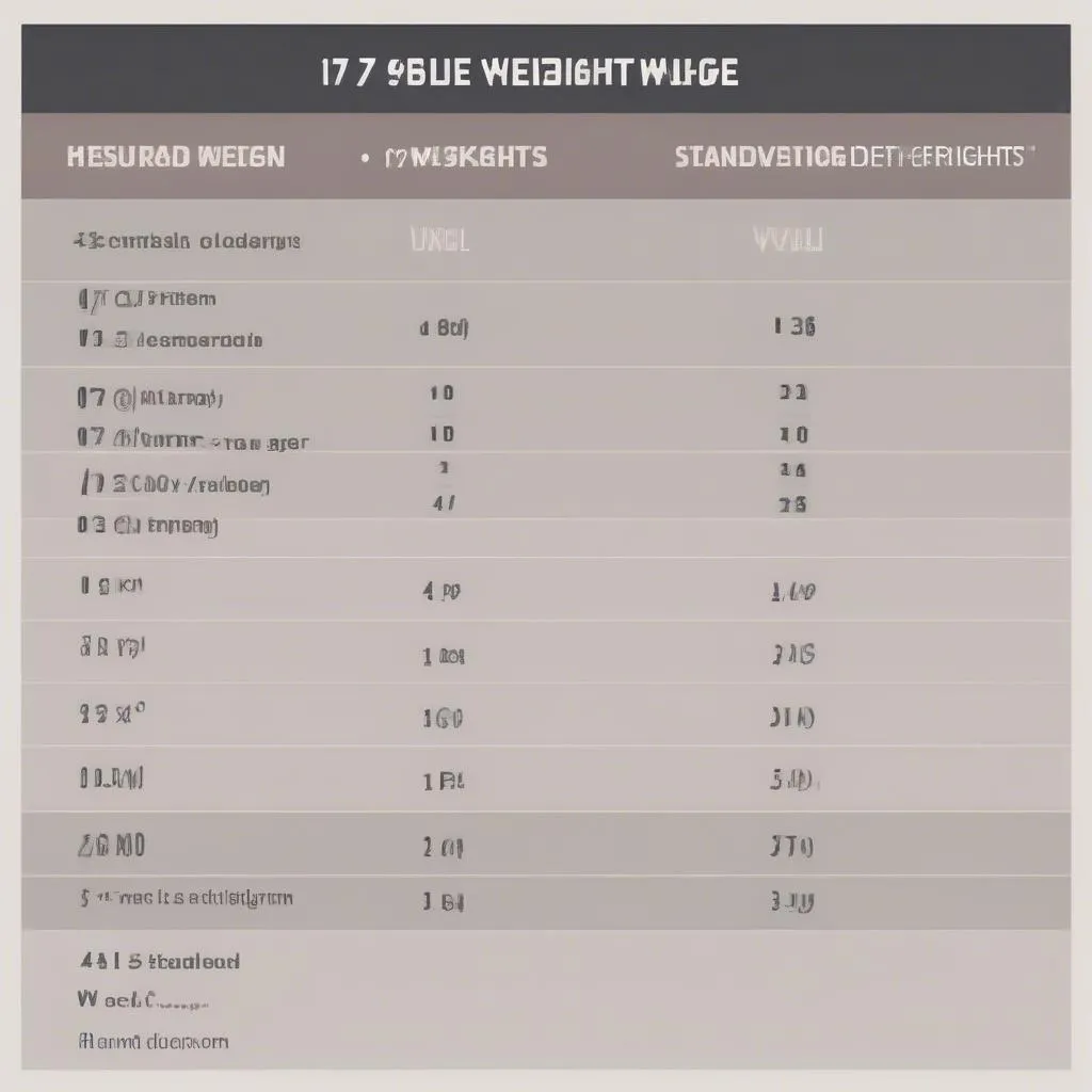 Bảng cân nặng tiêu chuẩn