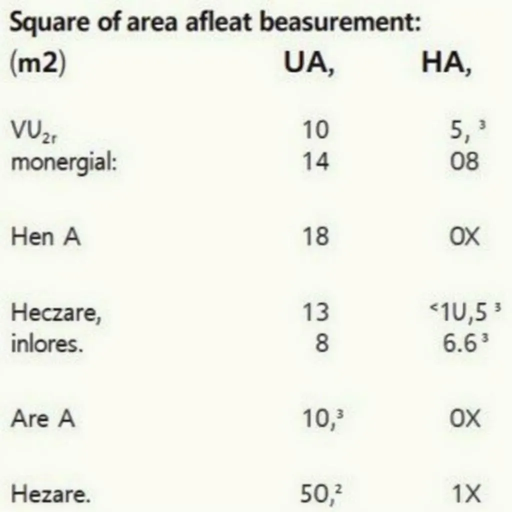 Bảng đơn vị đo diện tích
